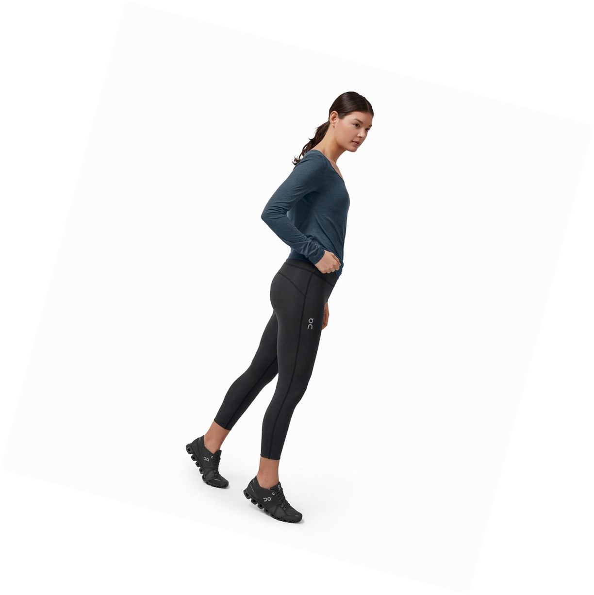 Running Leggings Damskie On Tights 7/8 Czarne | 983705-XIF