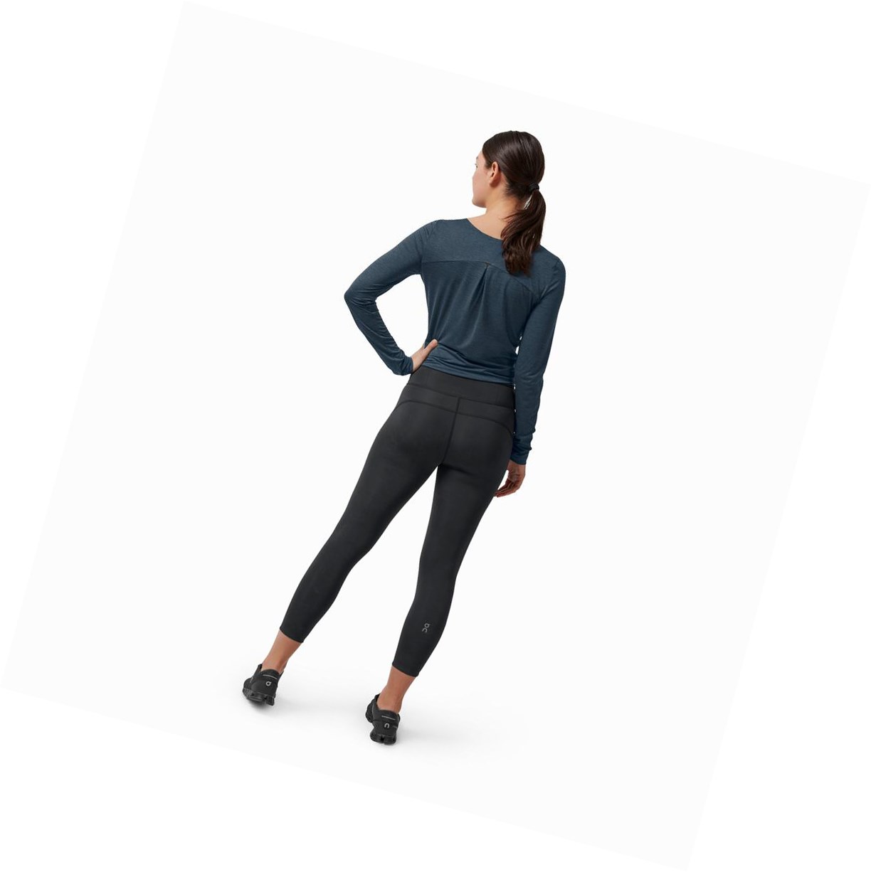 Running Leggings Damskie On Tights 7/8 Czarne | 983705-XIF